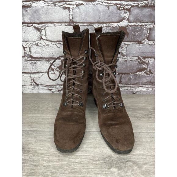 Aquatalia Marvin K Brown Suede Lace Up Block Heel Combat Boots Women 36EU/6M US - Picture 12 of 16